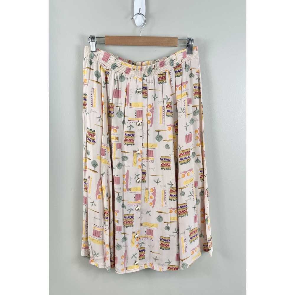 Brenda Goode Women's Vtg 90s Button Front Skirt Midi Cottage Core Garden Produce